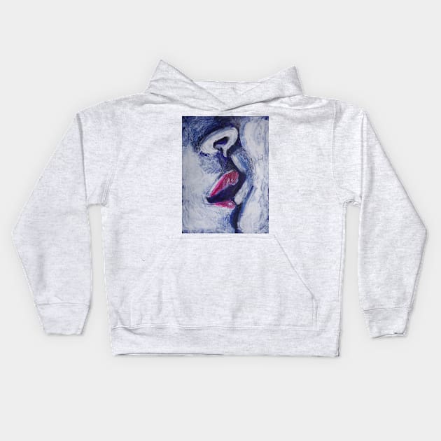 Lovers - Kiss In Midnight Blue Kids Hoodie by CarmenT